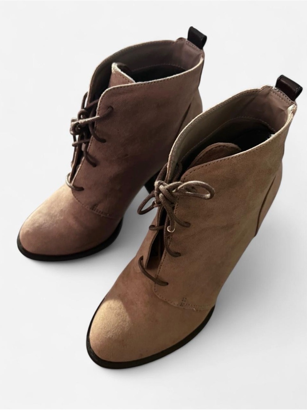 Call It Spring Taupe Suede Lace-Up Ankle Boots Afaeni